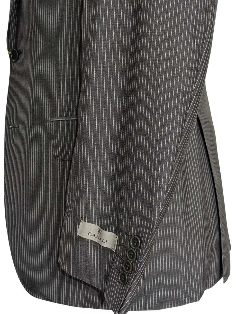Canali Dark Gray Pinstriped 100% Wool Suit 40R