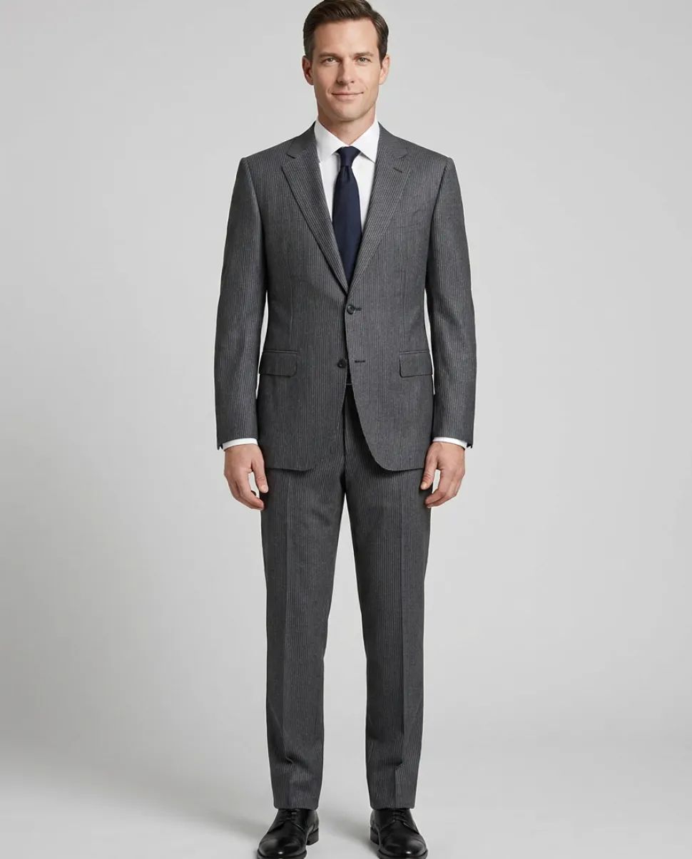 Canali Dark Gray Pinstriped 100% Wool Suit 40R