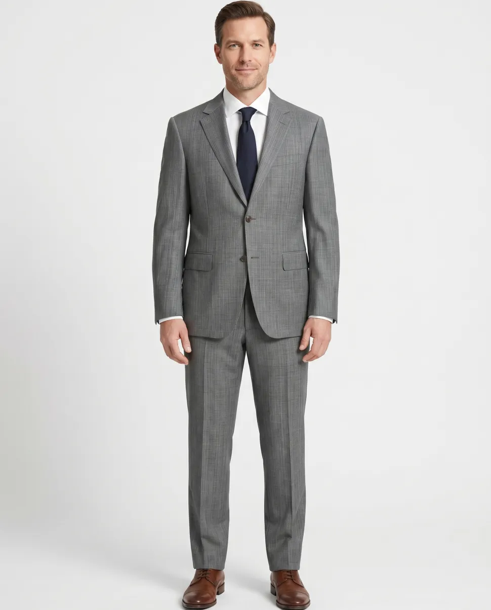 Canali Gray Herringbone 100% Wool Suit 40R
