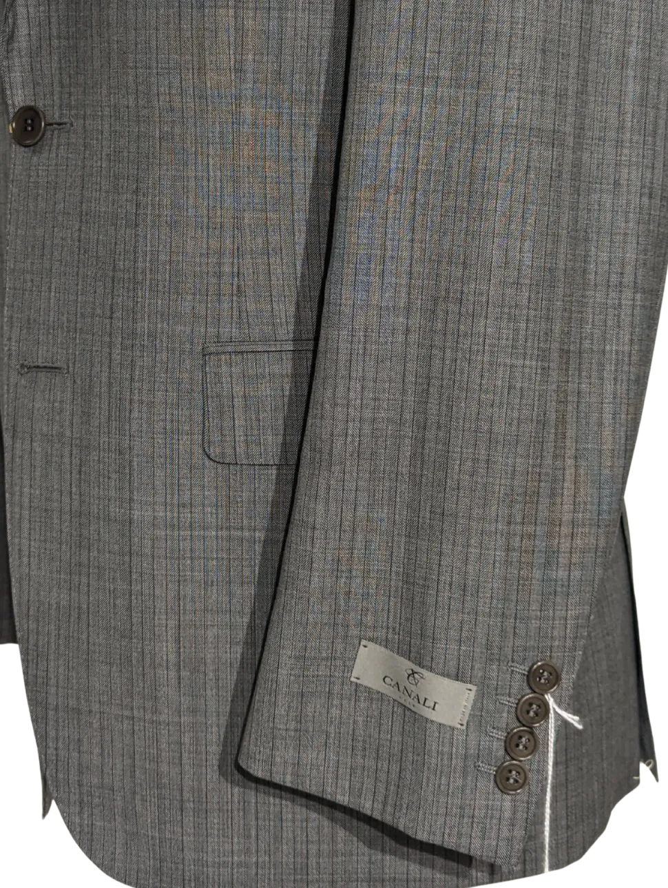 Canali Gray Herringbone 100% Wool Suit 40R