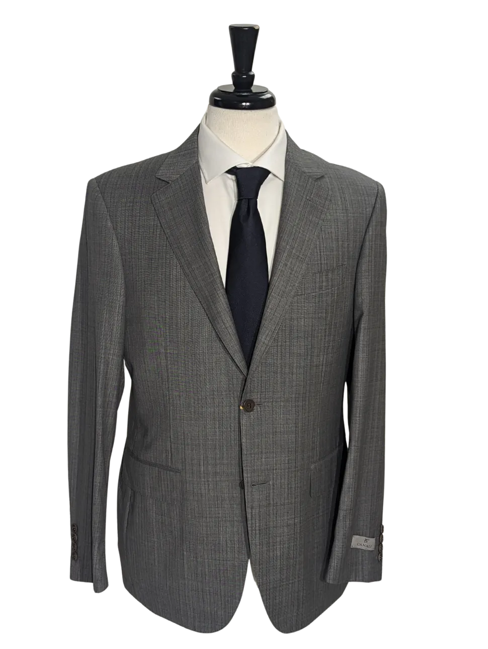 Canali Gray Herringbone 100% Wool Suit 40R