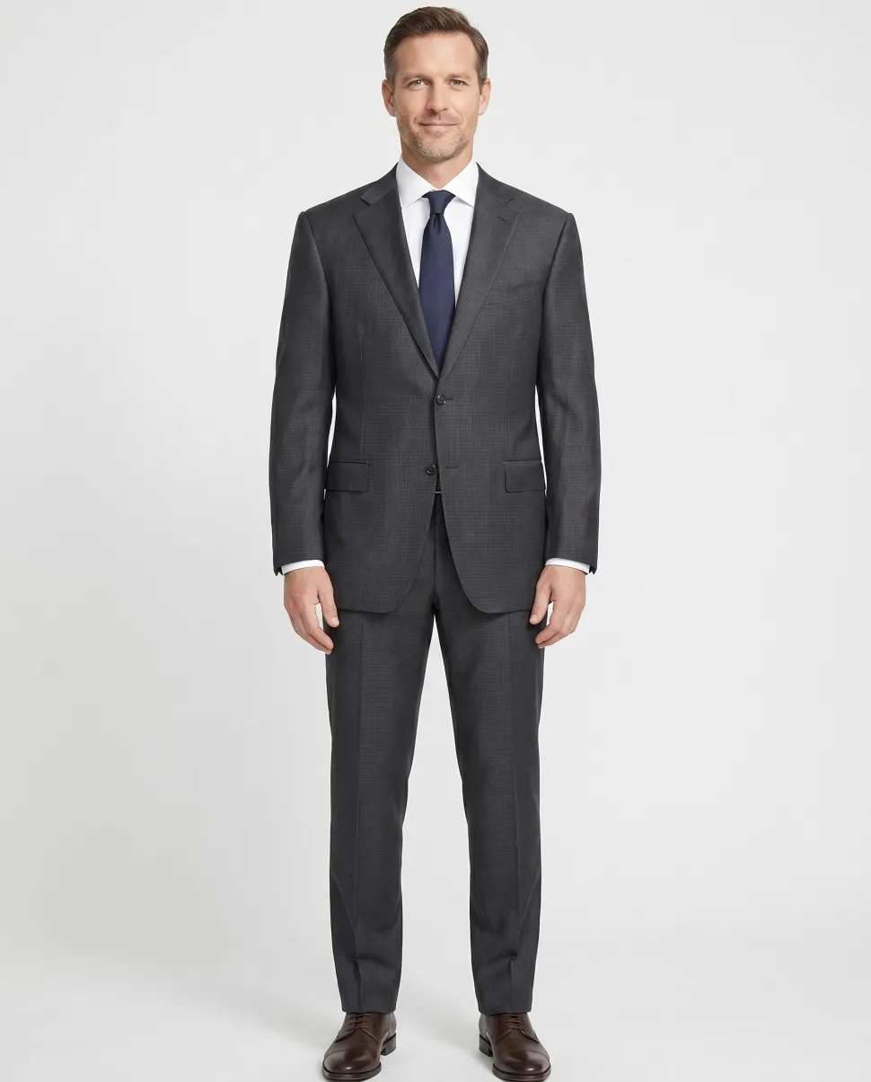 Canali Gray Micro Check 100% Wool Suit 44L