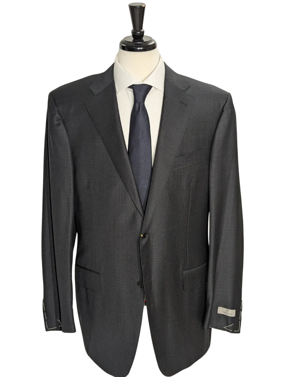 Canali Gray Micro Check 100% Wool Suit 44L