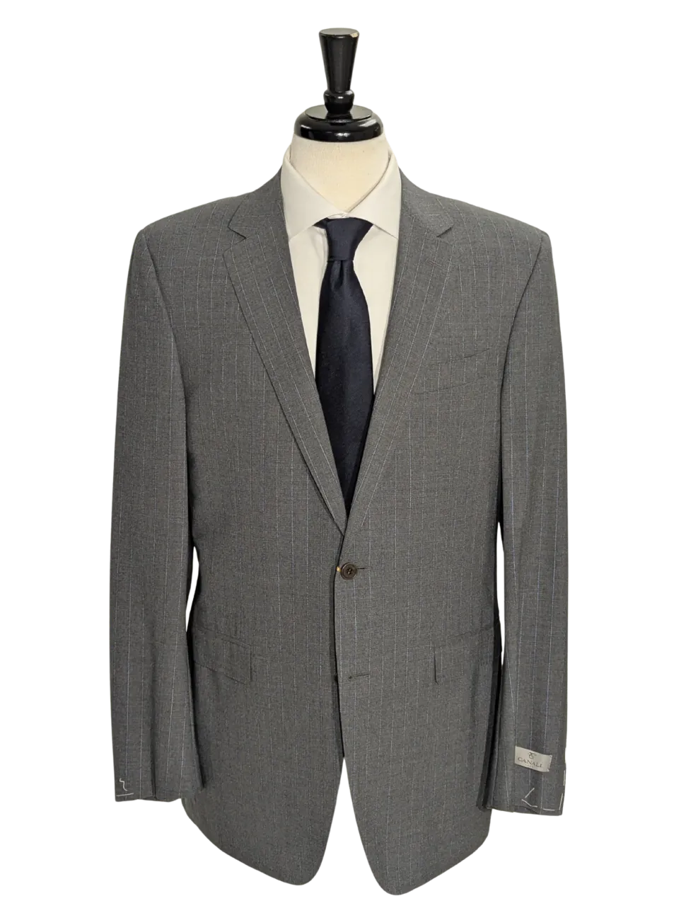 Canali Gray Pinstriped 100% Wool Suit 44L