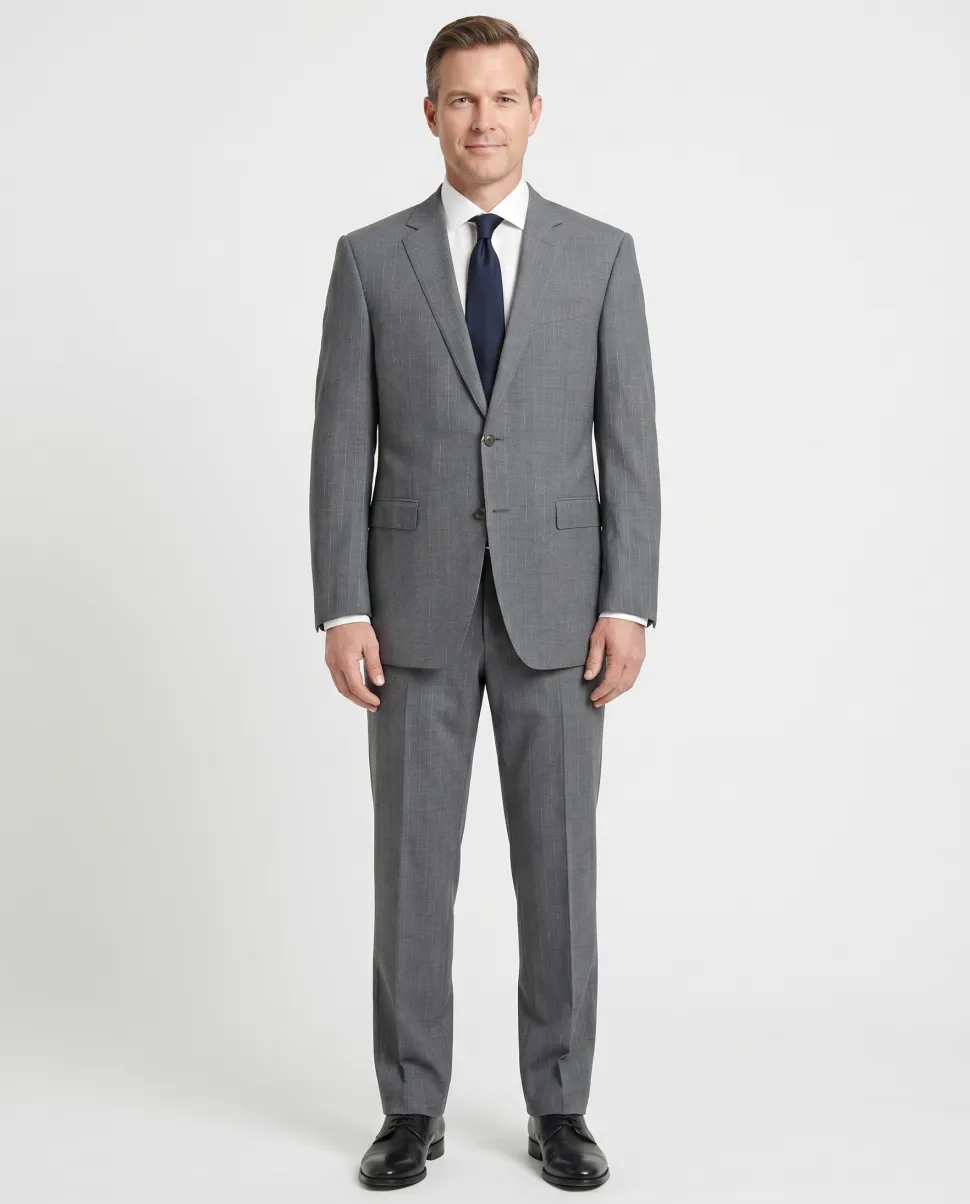Canali Gray Pinstriped 100% Wool Suit 44L