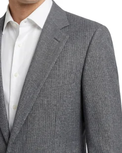 Canali Gray Striped Slim Fit Notch Lapel Wool Silk Linen 2-Button Suit 44L