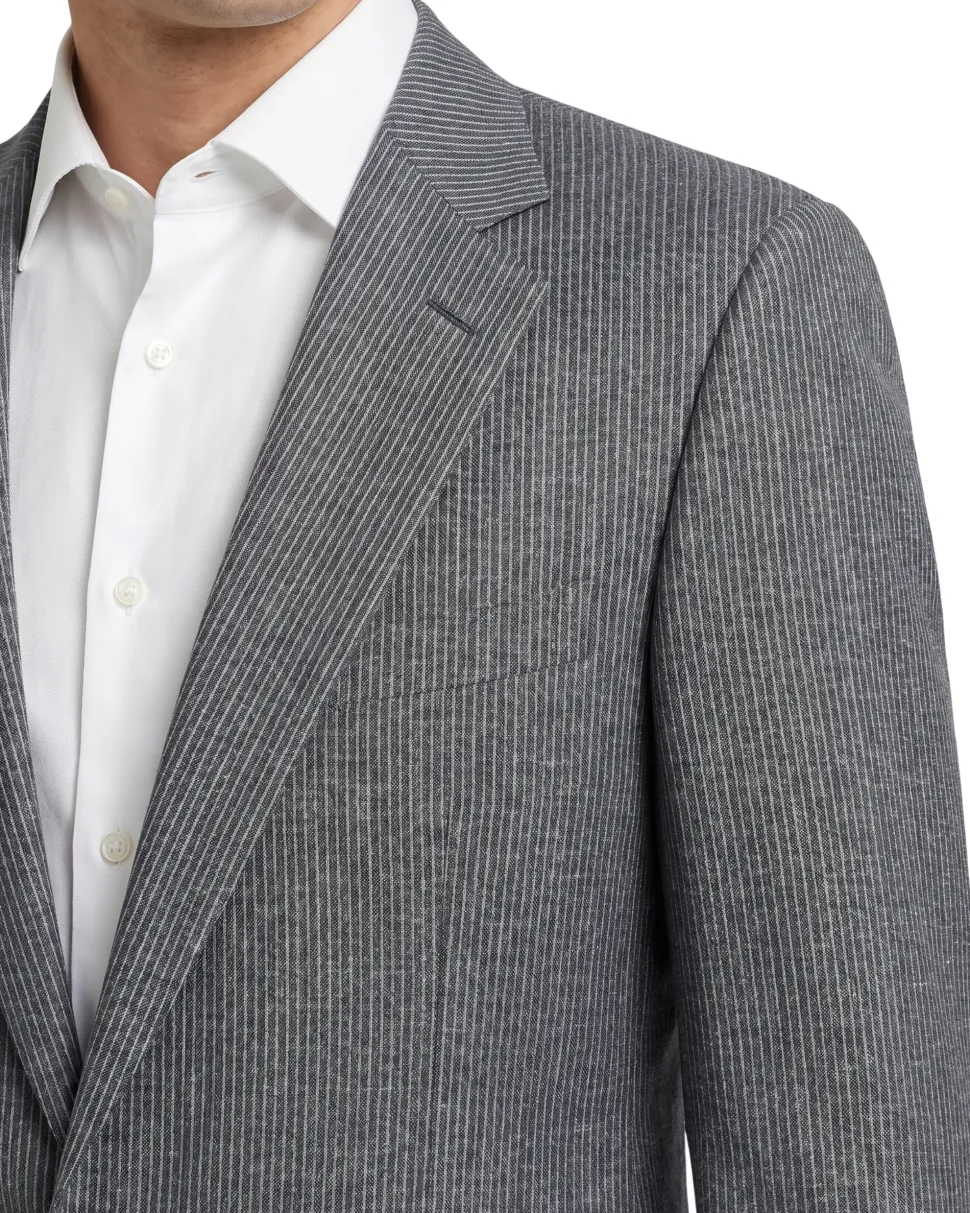 Canali Gray Striped Slim Fit Notch Lapel Wool Silk Linen 2-Button Suit 44L