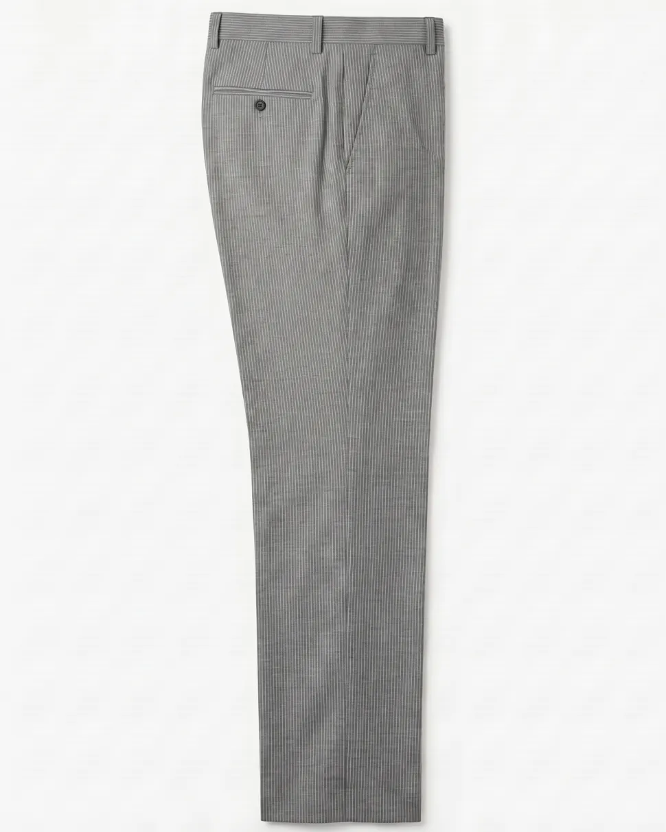 Canali Gray Striped Slim Fit Notch Lapel Wool Silk Linen 2-Button Suit 44L