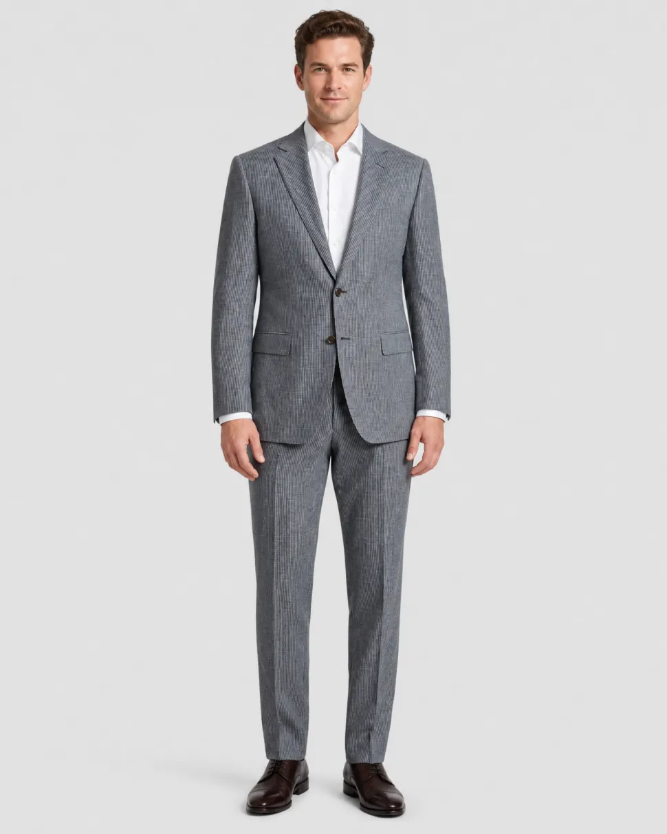 Canali Gray Striped Slim Fit Notch Lapel Wool Silk Linen 2-Button Suit 44L