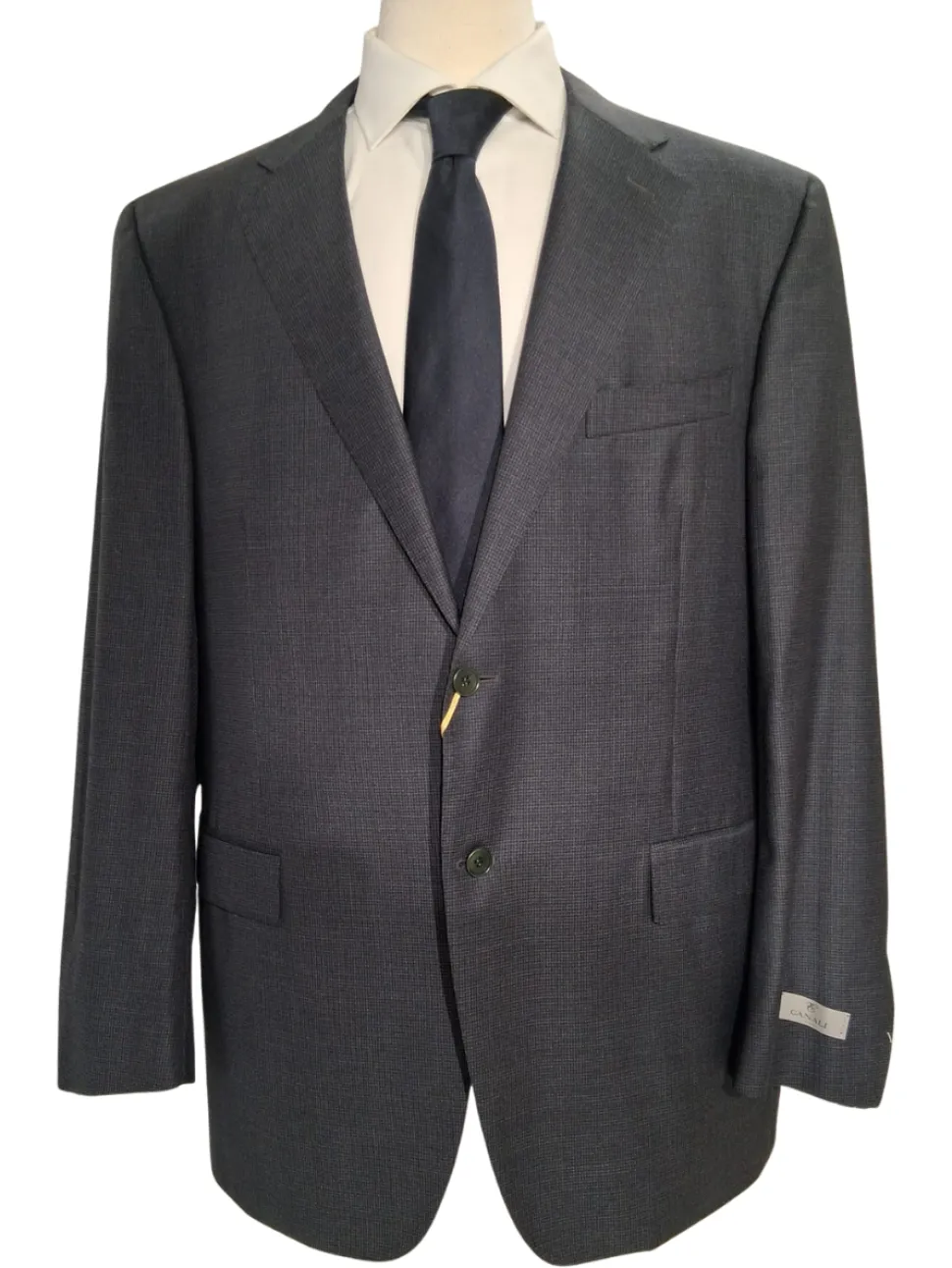 Canali Grey Micro Check 100% Wool Suit 46L