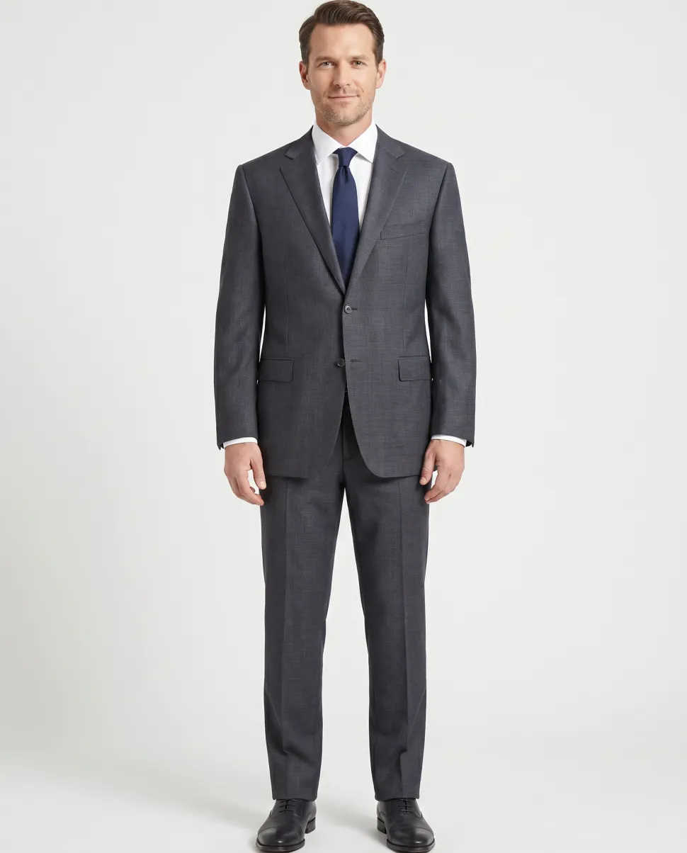 Canali Grey Micro Check 100% Wool Suit 46L
