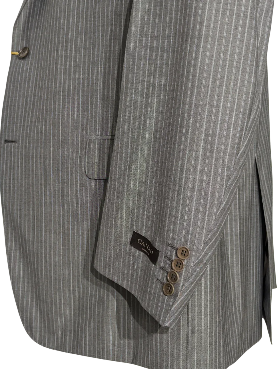 Canali Light Gray Pinstriped 100% Wool Suit 48L