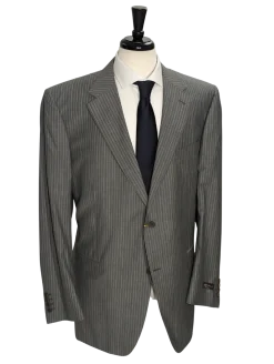 Canali Light Gray Pinstriped 100% Wool Suit 48L