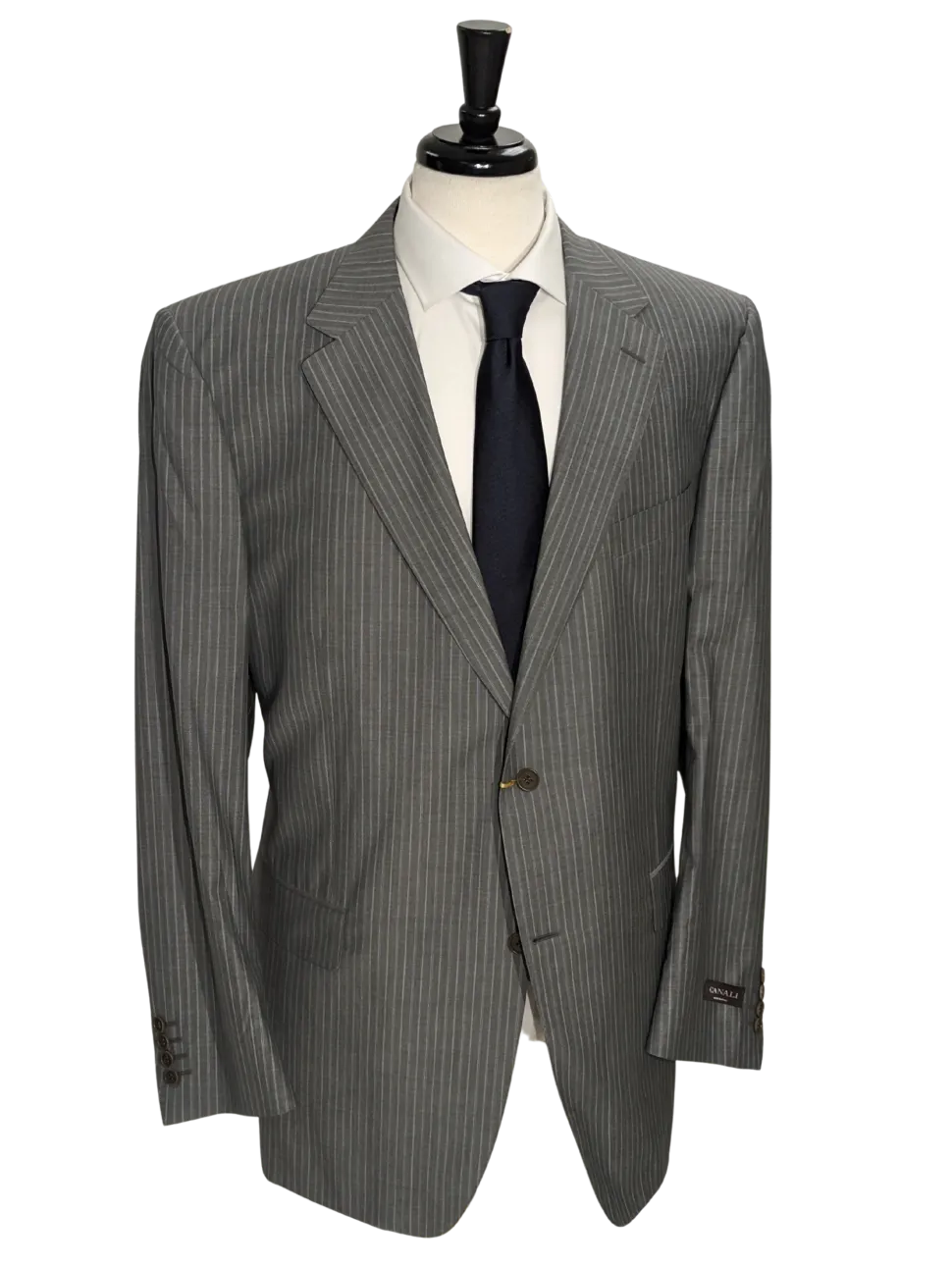 Canali Light Gray Pinstriped 100% Wool Suit 48L