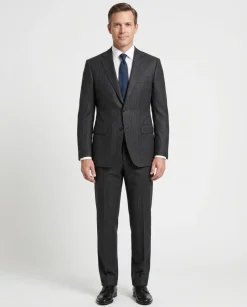 Canali Light Gray Pinstriped 100% Wool Suit 48L