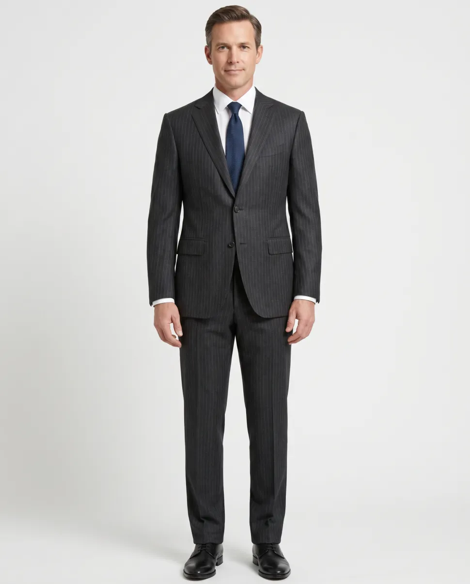Canali Light Gray Pinstriped 100% Wool Suit 48L