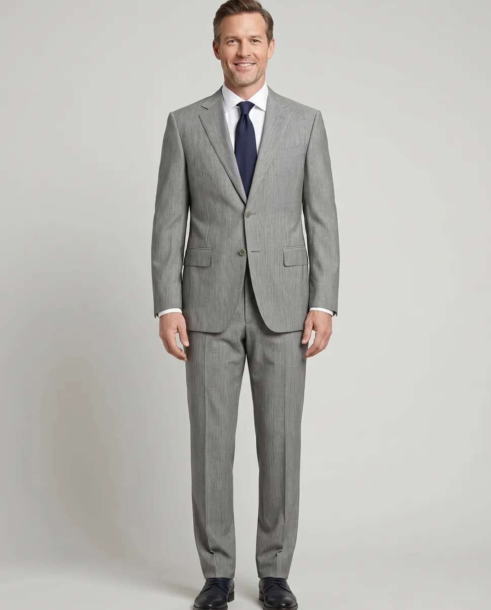 Canali Light Gray Pinstripe Wool Blend Suit 38R