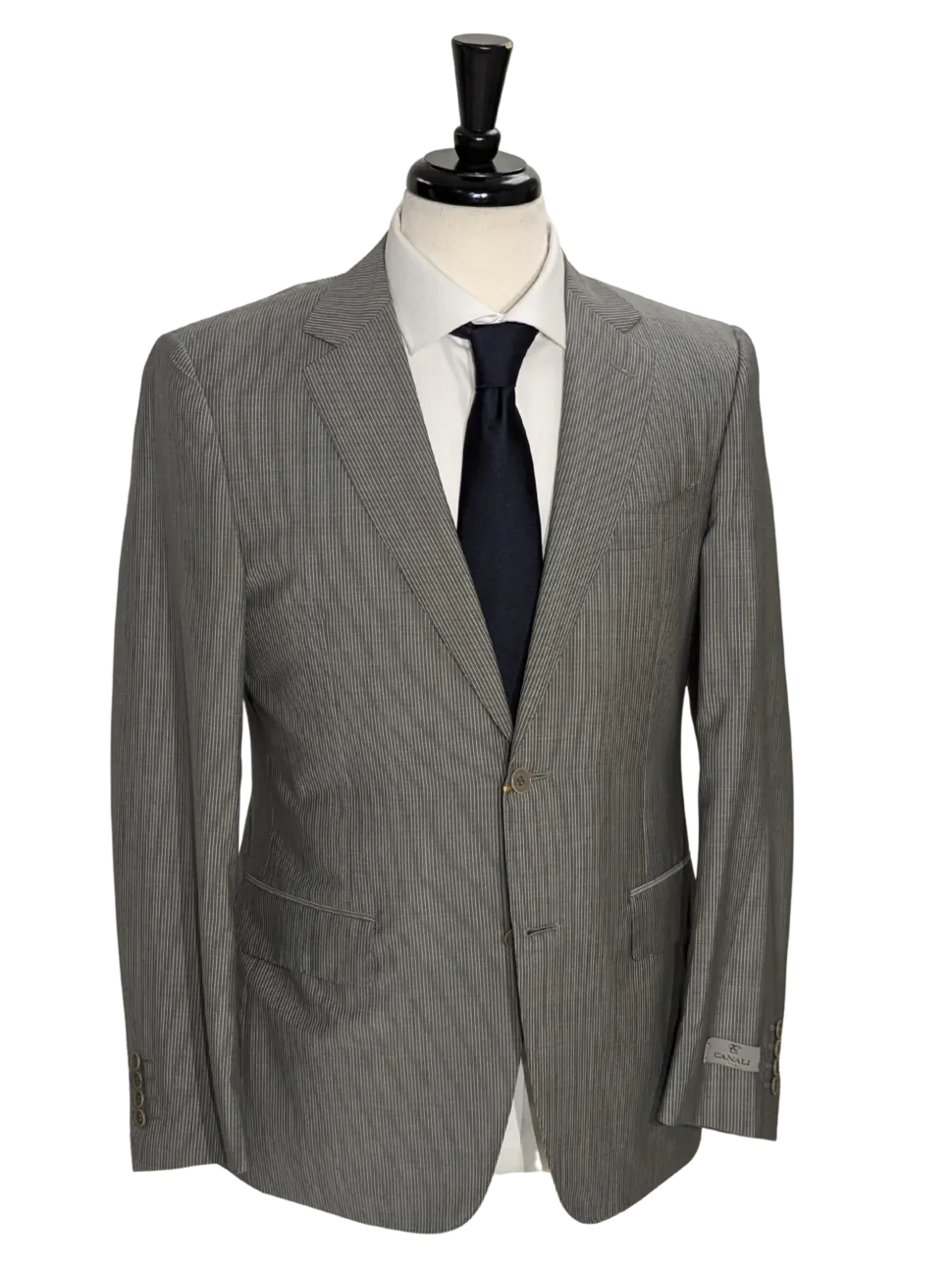 Canali Light Gray Pinstripe Wool Blend Suit 38R