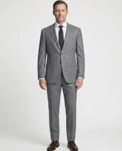 Canali Medium Heather Gray Modern Fit Notch Lapel Wool 2-Button Suit 44L