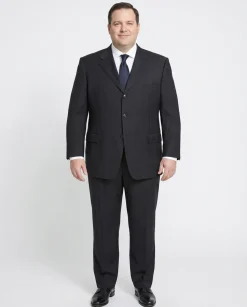 Canali Men's Black Striped 100% Wool 3-Button Portly Suit 46S