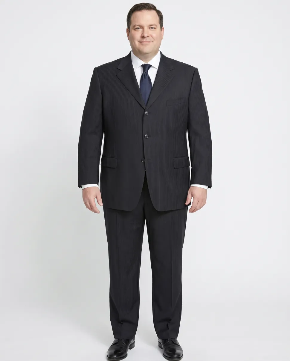 Canali Men's Black Striped 100% Wool 3-Button Portly Suit 46S