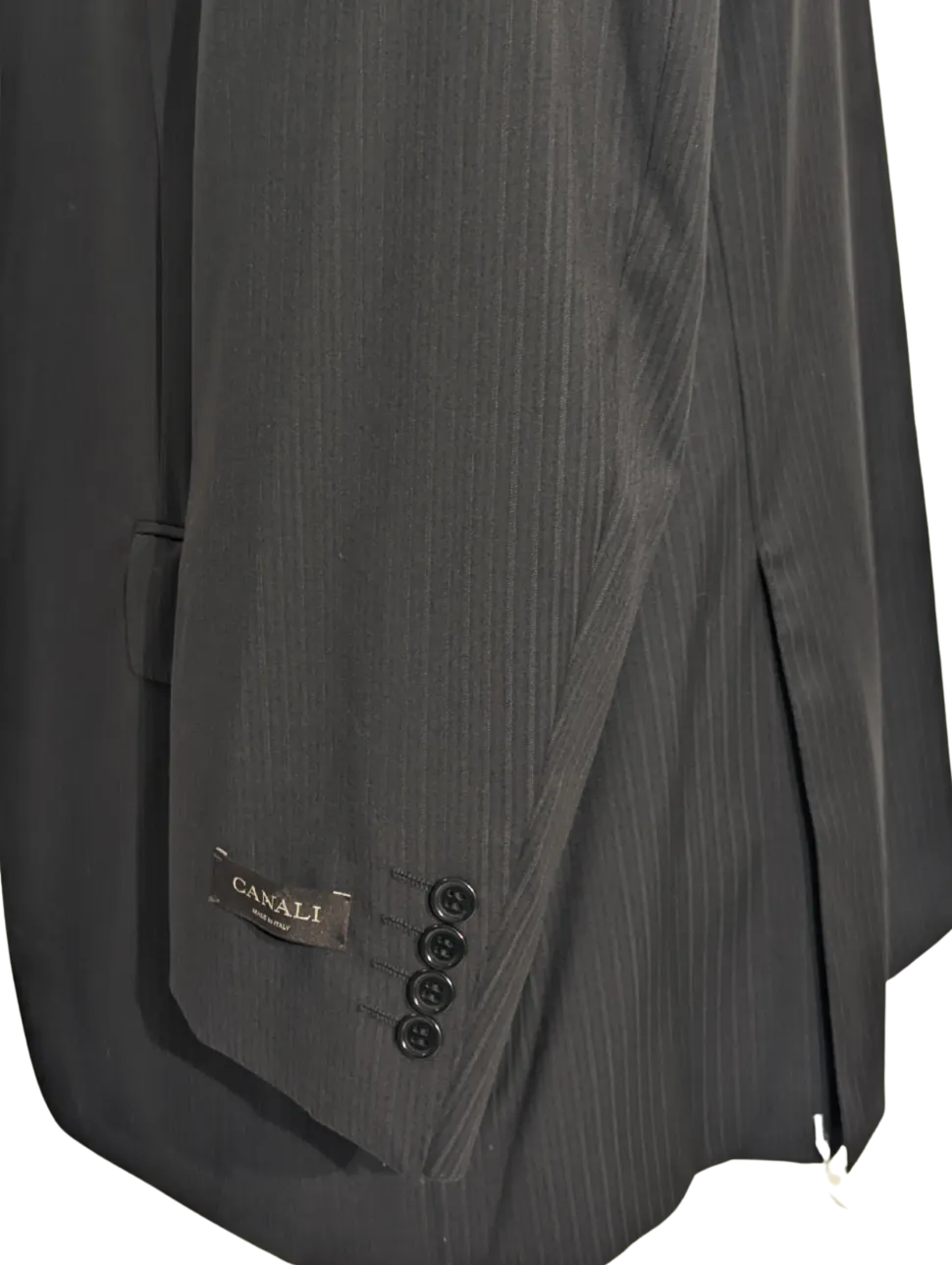 Canali Men's Black Striped 100% Wool 3-Button Portly Suit 46S