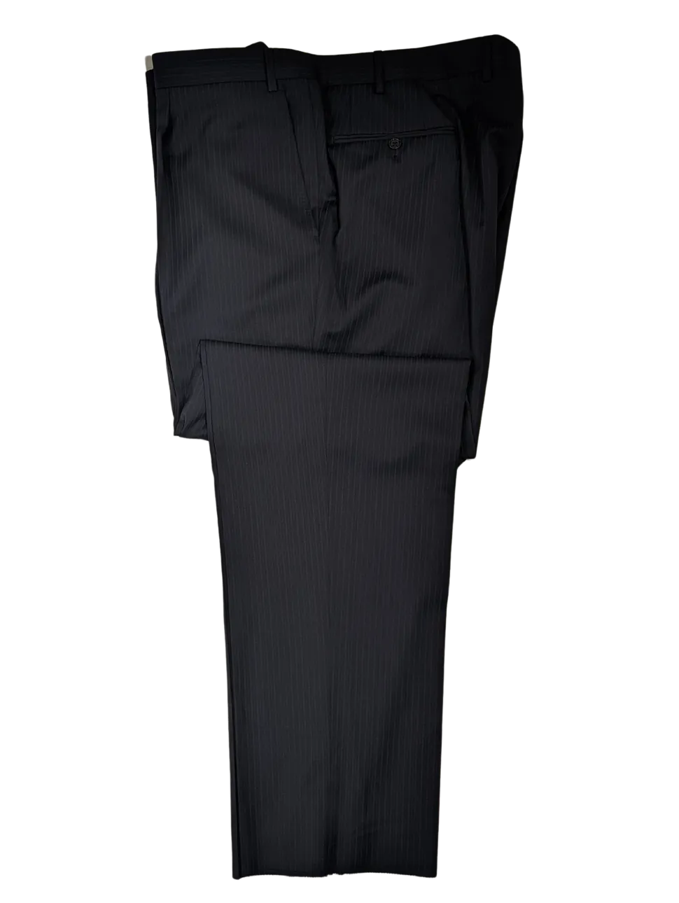 Canali Men's Black Striped 100% Wool 3-Button Portly Suit 46S