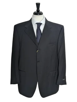 Canali Men's Black Striped 100% Wool 3-Button Portly Suit 46S