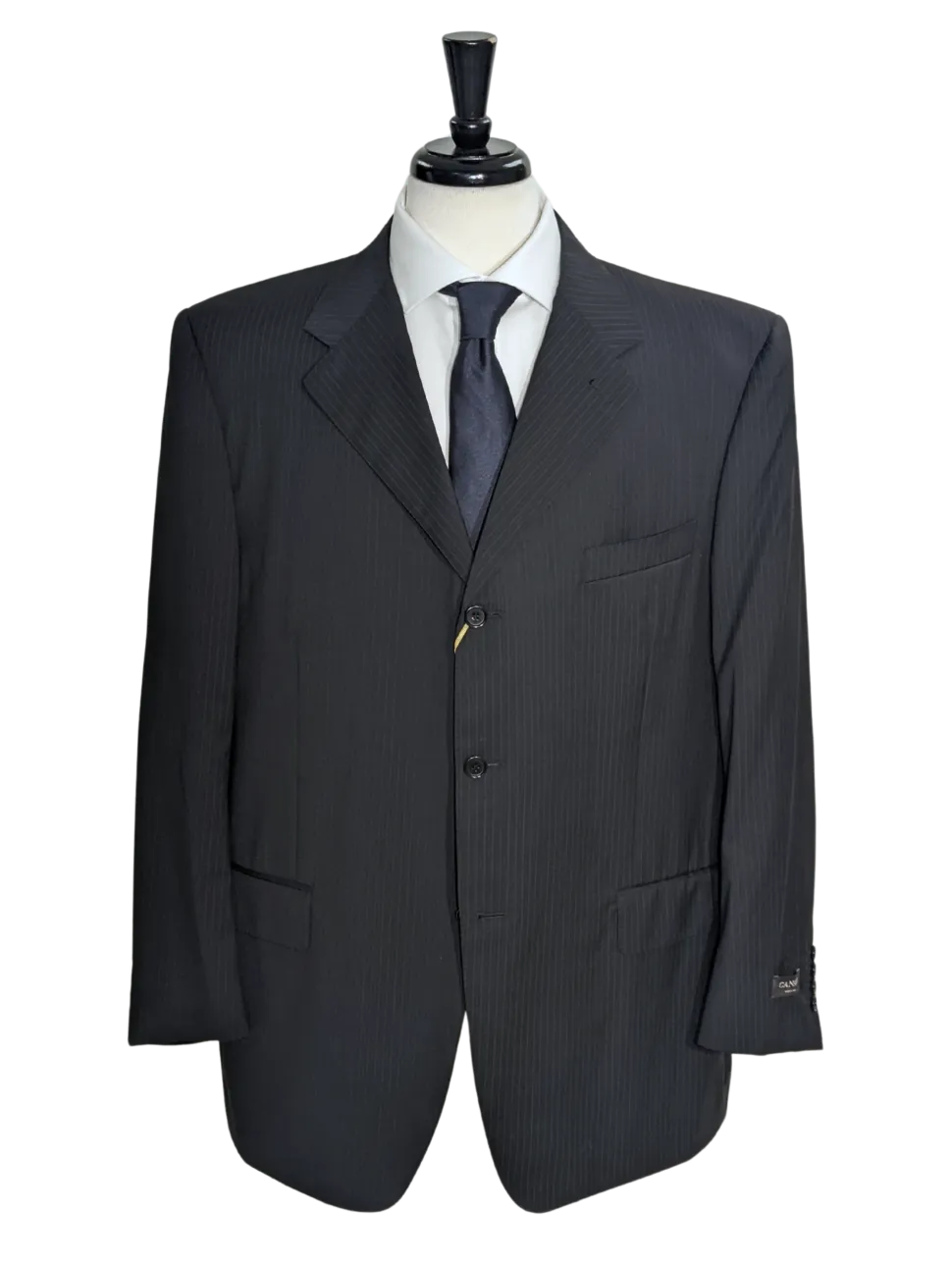 Canali Men's Black Striped 100% Wool 3-Button Portly Suit 46S