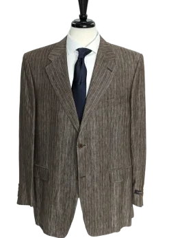 Canali Men's Brown Pinstripe 100% Linen Suit - 44R