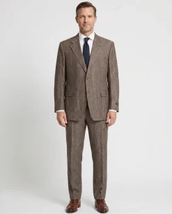 Canali Men's Brown Pinstripe 100% Linen Suit - 44R