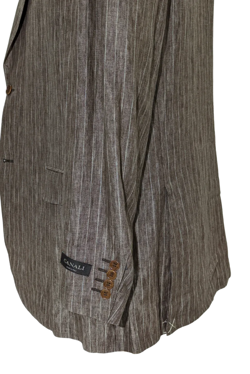 Canali Men's Brown Pinstripe 100% Linen Suit - 46R