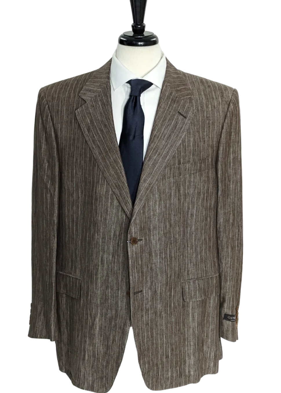 Canali Men's Brown Pinstripe 100% Linen Suit - 46R