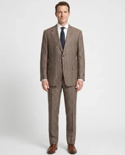 Canali Men's Brown Pinstripe 100% Linen Suit - 46R