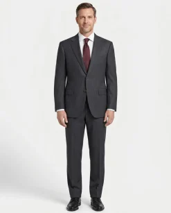 Canali Men's Charcoal Gray Burgundy Pinstripe 100% Wool Suit 40R