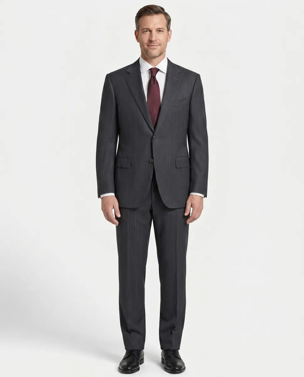 Canali Men's Charcoal Gray Burgundy Pinstripe 100% Wool Suit 40R