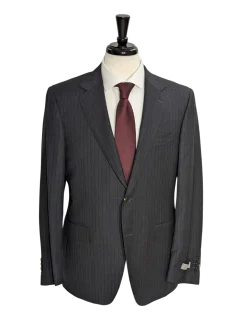 Canali Men's Charcoal Gray Burgundy Pinstripe 100% Wool Suit 40R
