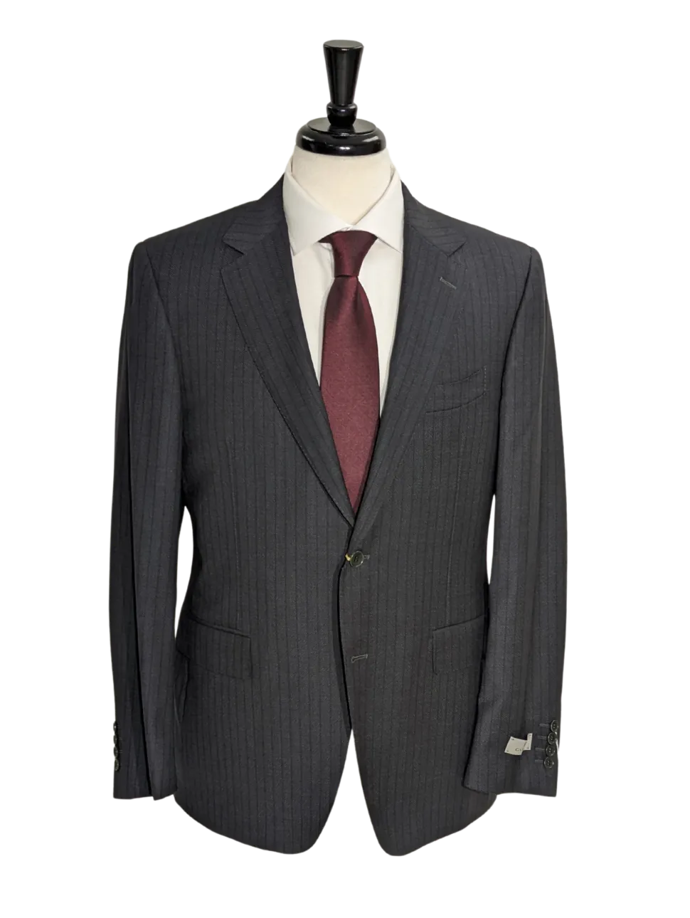Canali Men's Charcoal Gray Burgundy Pinstripe 100% Wool Suit 40R