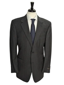 Canali Men's Charcoal Striped 100% Wool Suit 46L
