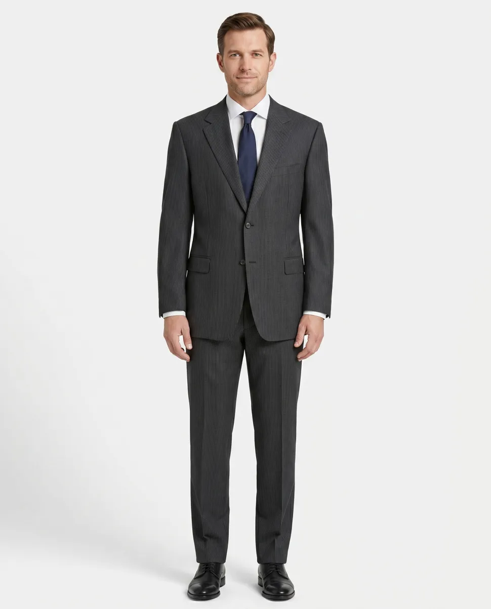 Canali Men's Charcoal Striped 100% Wool Suit 46L