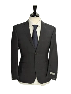 Canali Men's Charcoal Windowpane 100% Wool Suit 34S