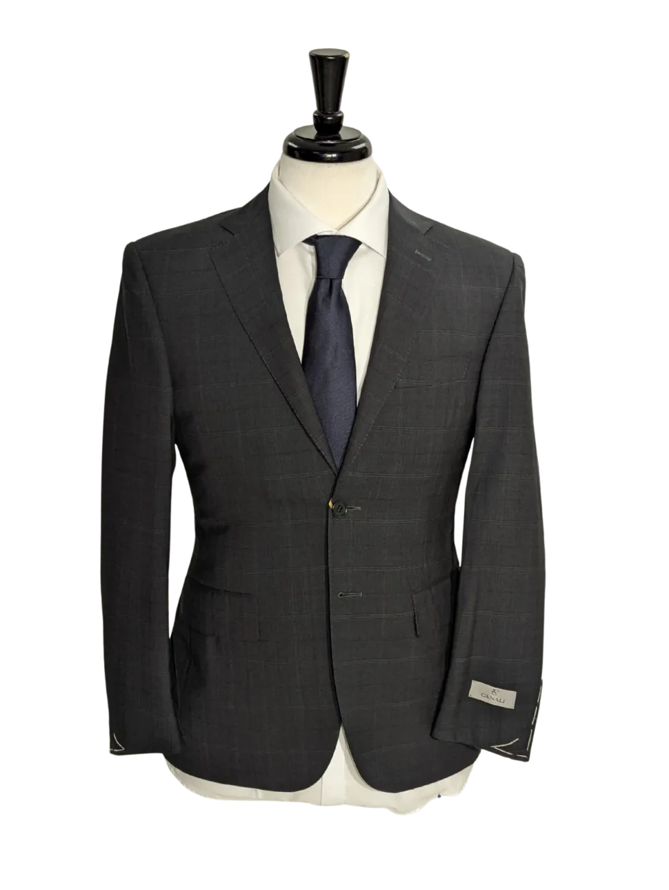 Canali Men's Charcoal Windowpane 100% Wool Suit 34S
