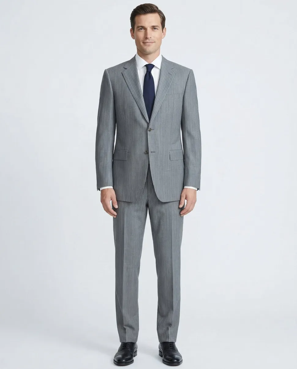 Canali Men's Gray Pinstripe 100% Wool Suit 46S