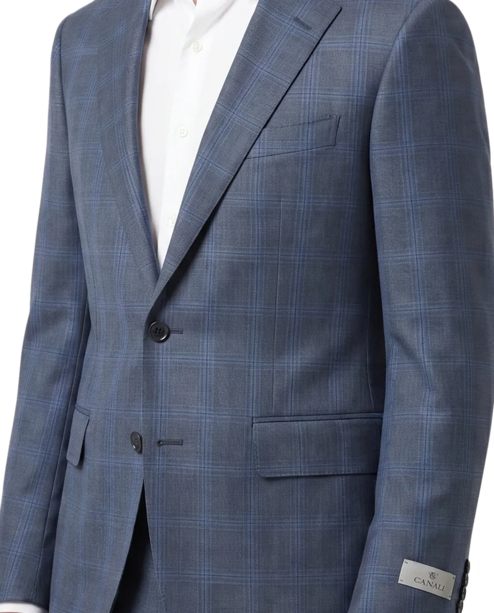 Canali 1934 Mens Gray Windowpane Notch Lapel 2 Button Wool Suit - 46L