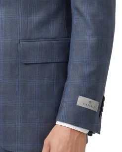 Canali 1934 Mens Gray Windowpane Notch Lapel 2 Button Wool Suit - 46L