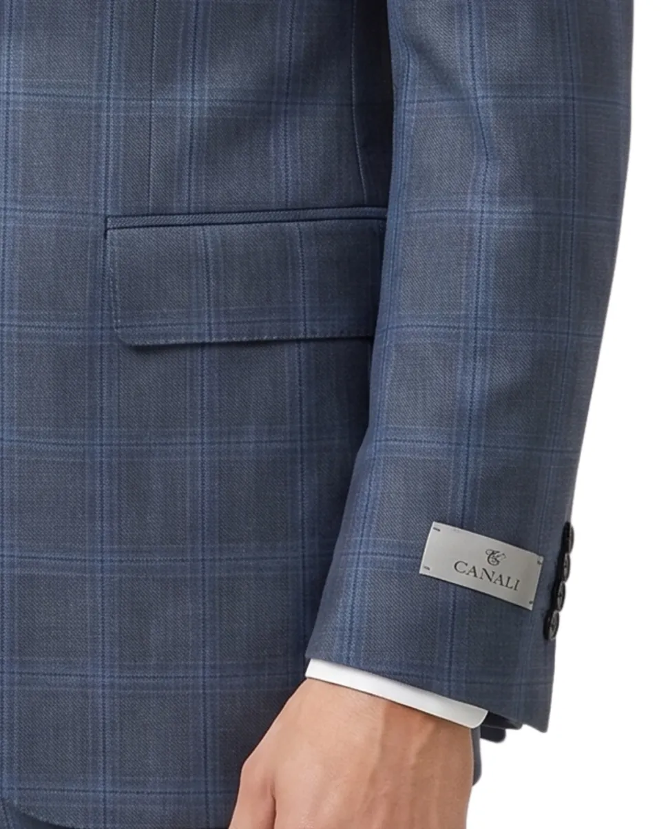 Canali 1934 Mens Gray Windowpane Notch Lapel 2 Button Wool Suit - 46L
