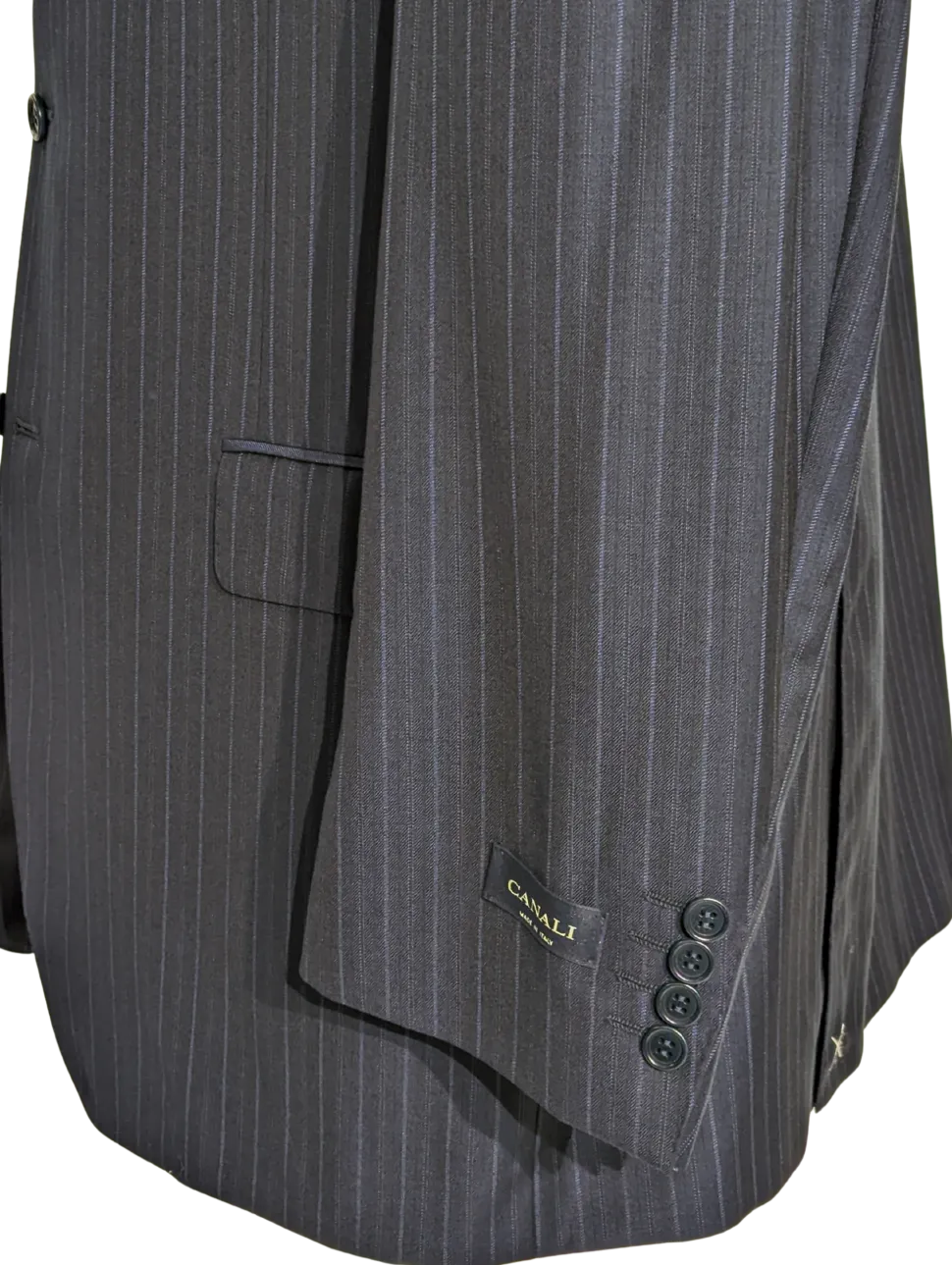 Canali Men's Navy Pinstriped 100% 3-Button Wool Suit 48L