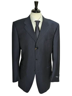Canali Men's Navy Pinstriped 100% 3-Button Wool Suit 48L