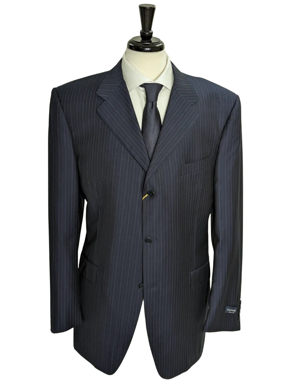 Canali Men's Navy Pinstriped 100% 3-Button Wool Suit 48L