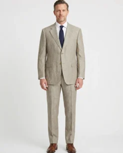 Canali Men's Taupe 100% Linen 2 Button Suit 46R